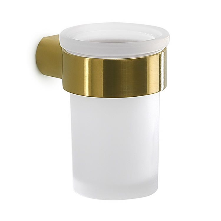 Gedy PI10-88 Wall Satin Glass Toothbrush Holder With Matte Gold Mount